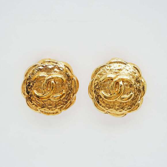 CHANEL Authentic Gold Logo Earrings